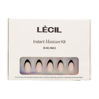 Black tip French instant manicure kit , false nails , LeCil , cat-eye, nails, natural, pink, short almond , LeCil , lecil.com.au