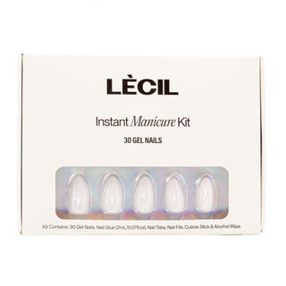 Cream velvet chrome instant manicure kit. , false nails , LeCil , french manicure, glazed, metallic, nails, natural, short almond, white , LeCil , lecil.com.au