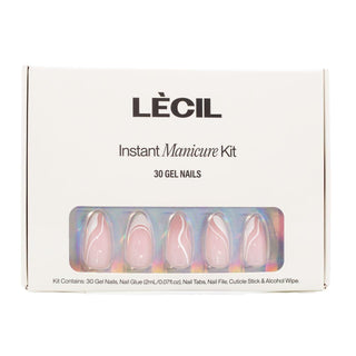 Easy 'everything nails' in white instant manicure kit. , false nails , LeCil , jelly, long almond, nails, natural, patterned, pink, white , LeCil , lecil.com.au