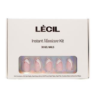 Everything nail with silver chrome accents manicure kit. , false nails , LeCil , metallic, nails, natural, patterned, pink, short almond, silver , LeCil , lecil.com.au