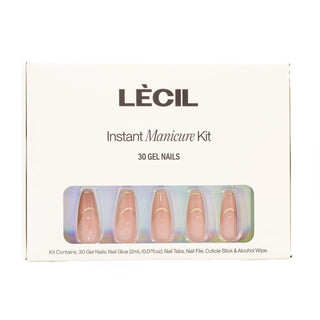 Gilded coffin instant manicure kit. , false nails , LeCil , french manicure, glittery, gold, long coffin, metallic, nails, natural, patterned, pink , LeCil , lecil.com.au