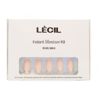 Gold reverse french manicure kit. , false nails , LeCil , coffin, fremch, french manicure, gold, metallic, nails, natural, patterned, pink , LeCil , lecil.com.au