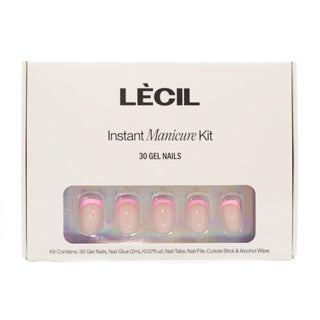 Hot pink french instant manicure kit. , false nails , LeCil , french manicure, glittery, jelly, long almond, nails, patterned, pink , LeCil , lecil.com.au