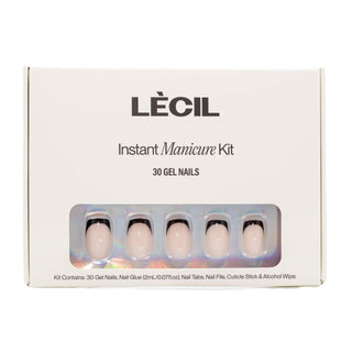 Short black french instant manicure kit , false nails , LeCil , black, french manicure, nails, nude, pink , LeCil , lecil.com.au