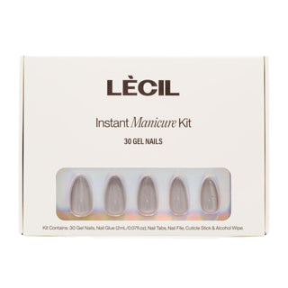 Silver cateye manicure kit. , false nails , LeCil , cat-eye, glittery, metallic, nails, short almond , LeCil , lecil.com.au