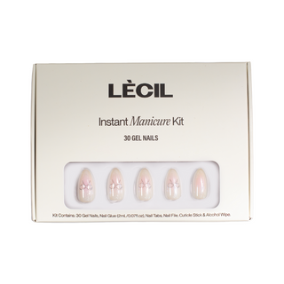 Blush & bow instant manicure kit , false nails , LeCil , nails, natural, patterned, pink, silver, white , LeCil , lecil.com.au