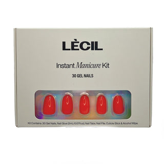 Cherry red oval instant manicure kit , false nails , LeCil , nails, oval, red, solid colour, squoval , LeCil , lecil.com.au