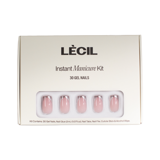 Chrome french instant manicure kit , false nails , LeCil , chrome, french manicure, nails, natural, short square, silver , LeCil , lecil.com.au