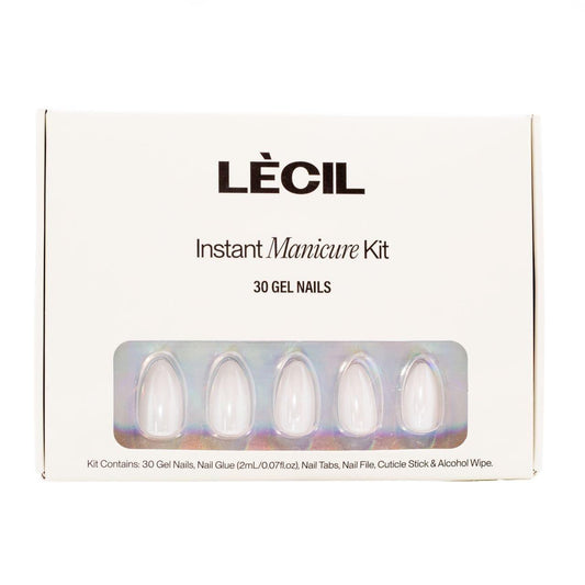 Cream velvet chrome instant manicure kit. , false nails , LeCil , french manicure, glazed, metallic, nails, natural, short almond, white , LeCil , lecil.com.au