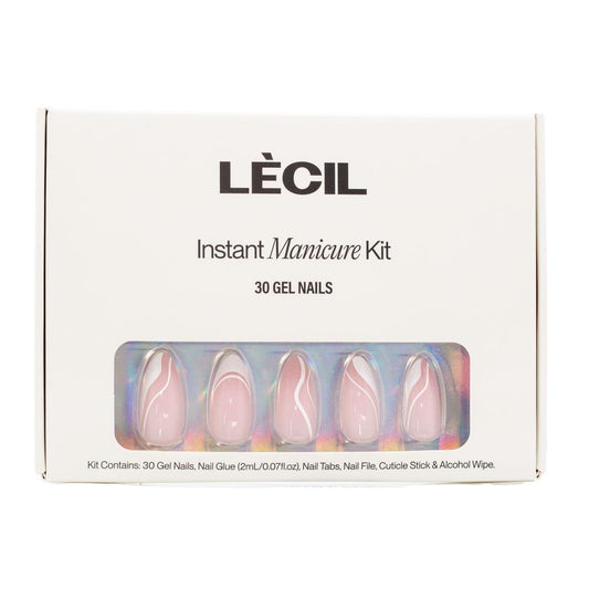 Easy 'everything nails' in white instant manicure kit. , false nails , LeCil , jelly, long almond, nails, natural, patterned, pink, white , LeCil , lecil.com.au