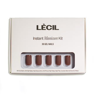 Espresso suede instant manicure kit , false nails , LeCil , brown, french manicure, glittery, matte, nails, patterned, short almond , LeCil , lecil.com.au