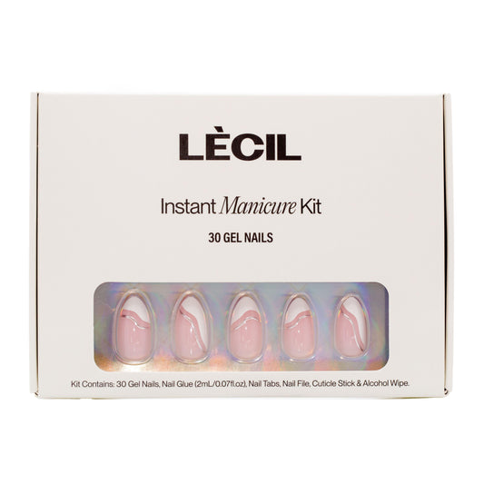 Everything nail with silver chrome manicure kit. , false nails , LeCil , metallic, nails, natural, patterned, pink, short almond, silver , LeCil , lecil.com.au