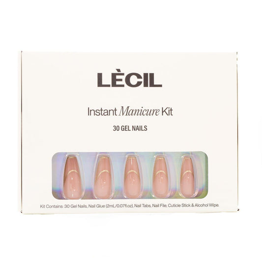 Gilded coffin instant manicure kit. , false nails , LeCil , french manicure, glittery, gold, long coffin, metallic, nails, natural, patterned, pink , LeCil , lecil.com.au