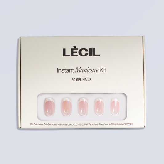 Glazed french instant manicure kit , false nails , LeCil , french manicure, glazed, nails, natural, short square, white , LeCil , lecil.com.au