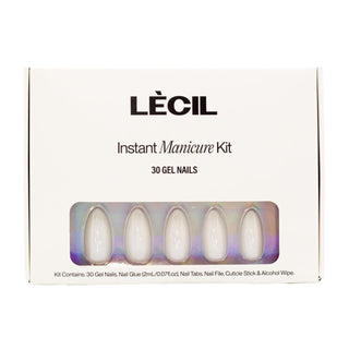 Glazed pearl instant manicure kit. , false nails , LeCil , glazed, long almond, nails, natural, white , LeCil , lecil.com.au