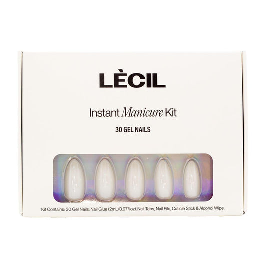 Glazed pearl instant manicure kit. , false nails , LeCil , glazed, long almond, nails, natural, white , LeCil , lecil.com.au