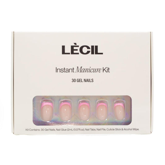 Hot pink french instant manicure kit. , false nails , LeCil , french manicure, glittery, jelly, long almond, nails, patterned, pink , LeCil , lecil.com.au