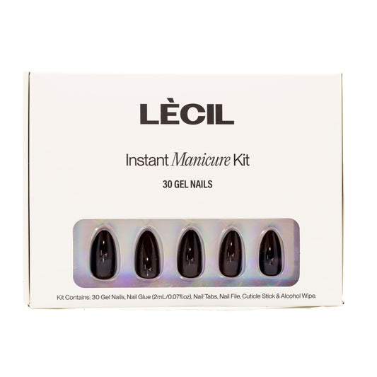 Lou-bou instant manicure kit. , false nails , LeCil , black, nails, short almond, solid colour , LeCil , lecil.com.au