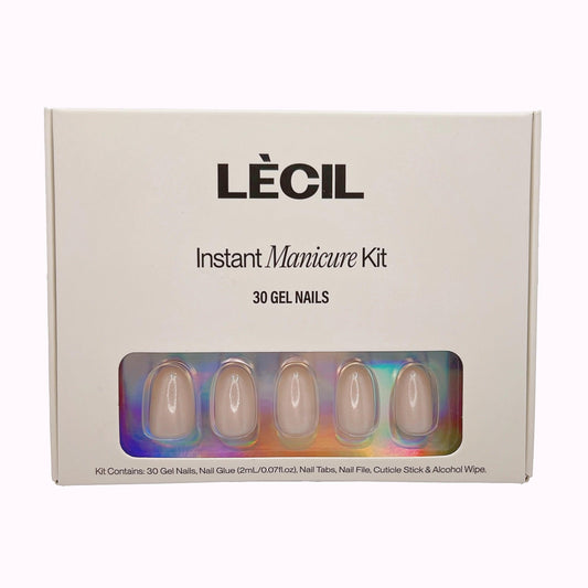 Nude sparkle squoval instant manicure kit , false nails , LeCil , glazed, glittery, nails, natural, nude, oval, pink, solid colour, squoval , LeCil , lecil.com.au