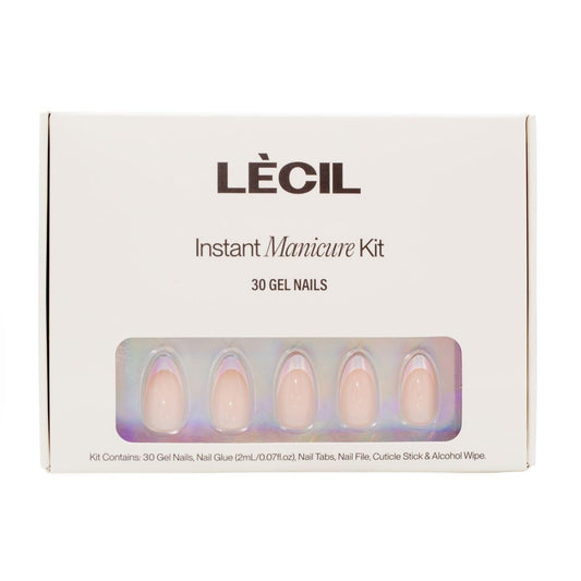 Pastel rainbow chrome french instant manicure kit. , false nails , LeCil , french manicure, glazed, metallic, nails, patterned, short almond , LeCil , lecil.com.au