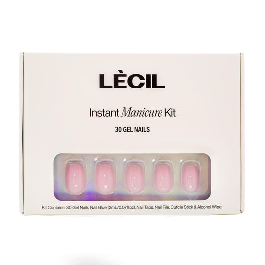 Perfect jelly pink short square instant manicure kit. , false nails , LeCil , nails, natural, pink, short square, solid colour , LeCil , lecil.com.au