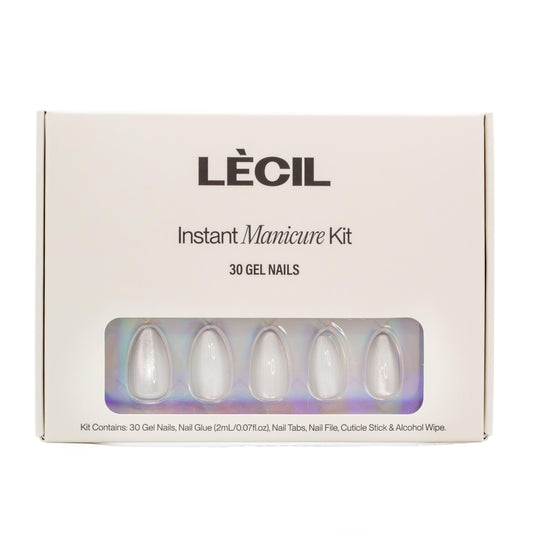 Purrrty pearl instant manicure kit. , false nails , LeCil , cat-eye, nails, natural, nude, pearl, short almond, silver, white , LeCil , lecil.com.au