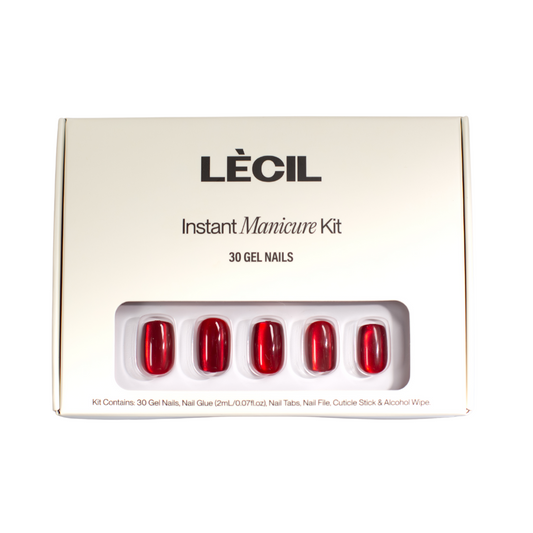 Red jewel manicure kit. , false nails , LeCil , metallic, nails, red, short square , LeCil , lecil.com.au