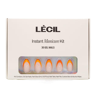 Tangerine almond instant manicure kit. , false nails , LeCil , french manicure, jelly, long almond, nails, orange, patterned , LeCil , lecil.com.au